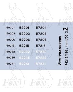 TOPS Numbersets for BR Class 150/2 dmu