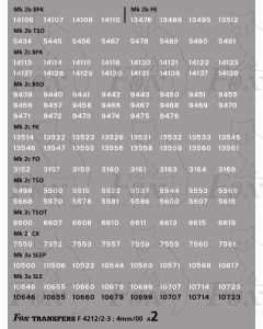 TOPs Numbersets for Mk2 b/c and Mk3 sleeper stock - Fully-made-up