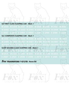 TOPS Numbersets for BR Mk1 Coaches - Sleeping Cars