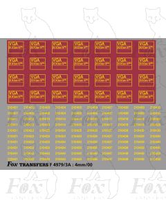 EWS VGA Van Data Panels/TOPS Numbersets