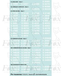 TOPS Numbersets for BR/SR Mk1 Coaches