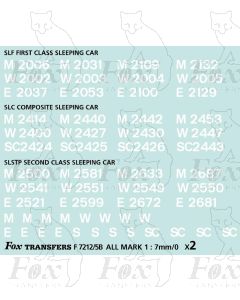 TOPS Numbersets for BR Mk1 Coaches - Sleeping Cars