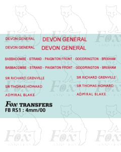 FLEETNAME SET - DEVON GENERAL OPEN TOP 4 Fleetnames, 2 Sideboards, 3 Sea Dog Names, red