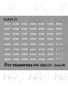 Pre TOPS 27 Class Locomotive Numbersets