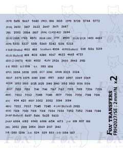 Southern Electric unit numbersets in black for Green stock with yellow ends. (2 sheets)