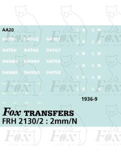 GWR Brake Van Livery Elements diagram AA20 (1936-39)