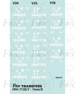 GWR Van Livery Elements diagrams V34/35/36 (1939-47)