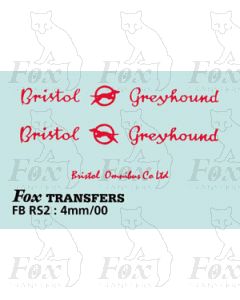 FLEETNAME SET - Bristol Greyhound plus Bristol Omnibus Co for rear, red